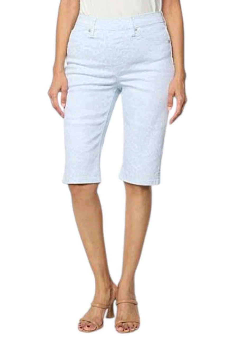 DG2 by Diane Gilman Women's Denim Pull-On Bermuda Shorts Blue Animal - Regular